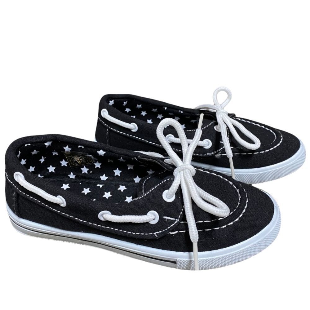 Delic8 Black & White Canvas Slip On Boat Shoe NEW in box